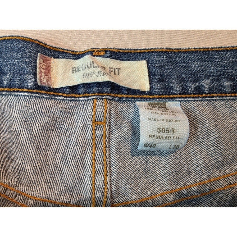 Levis 505 Regular Fit Jeans Mens 40x30 Blue Denim Straight Leg 100% Cotton 0802 - Picture 2 of 6